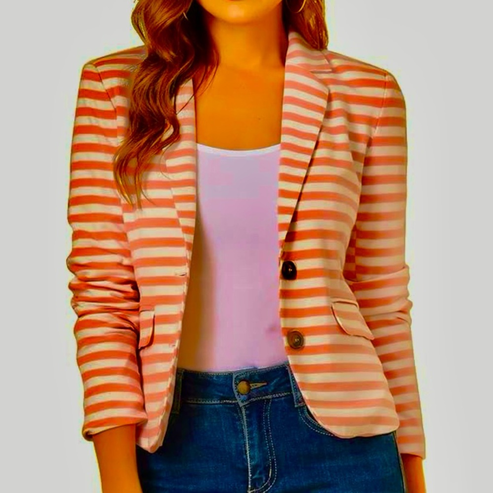 Ann Taylor Orange Striped Blazer for Women Size 4P